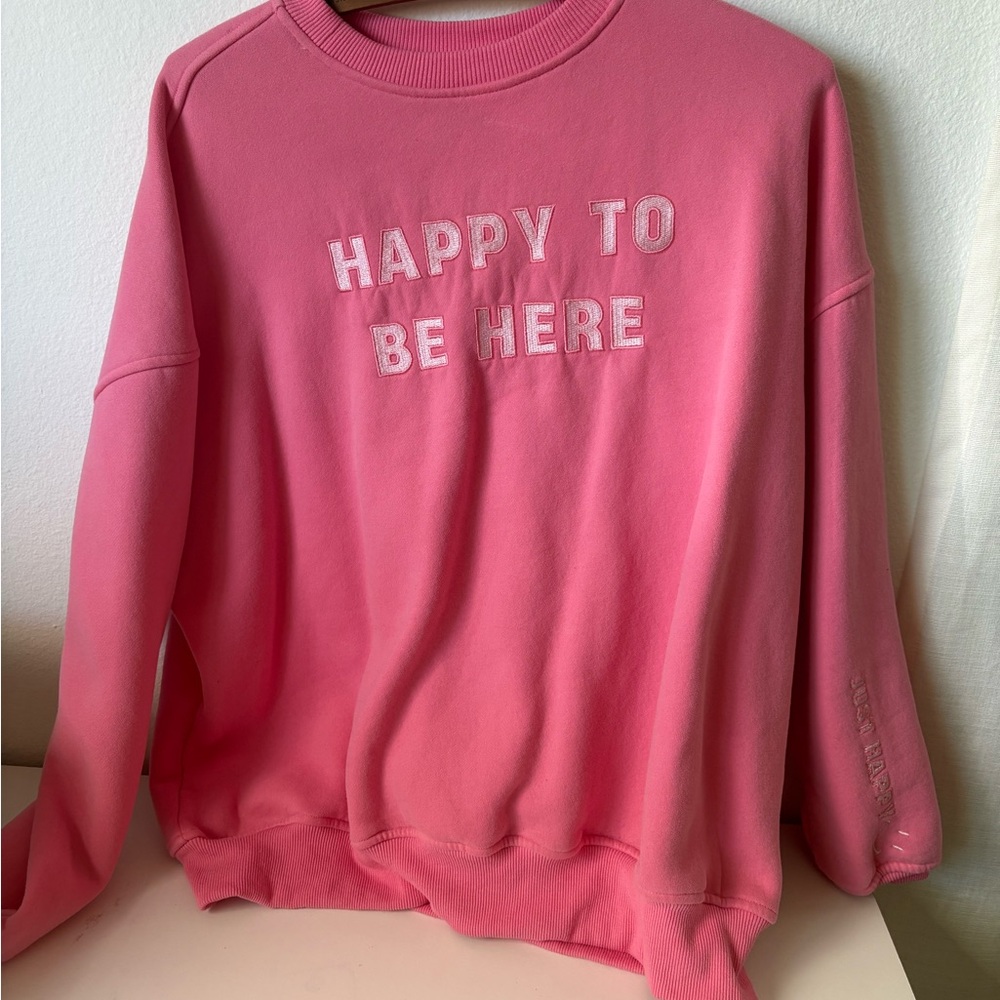 Happy To Be Here Pink Crewneck Sweater